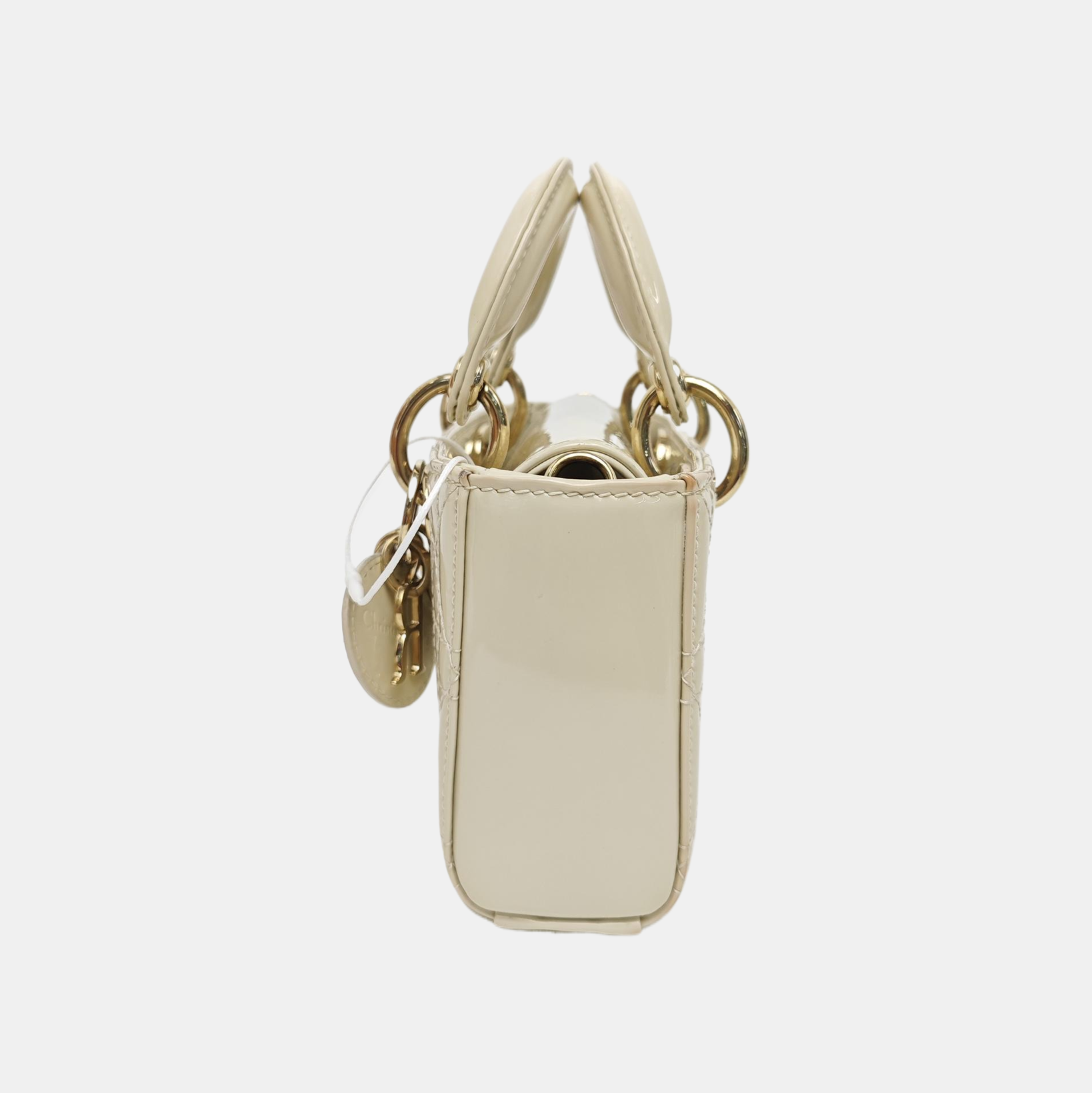 Lady D-Joy Super Mini Cannage Patent Leather White
