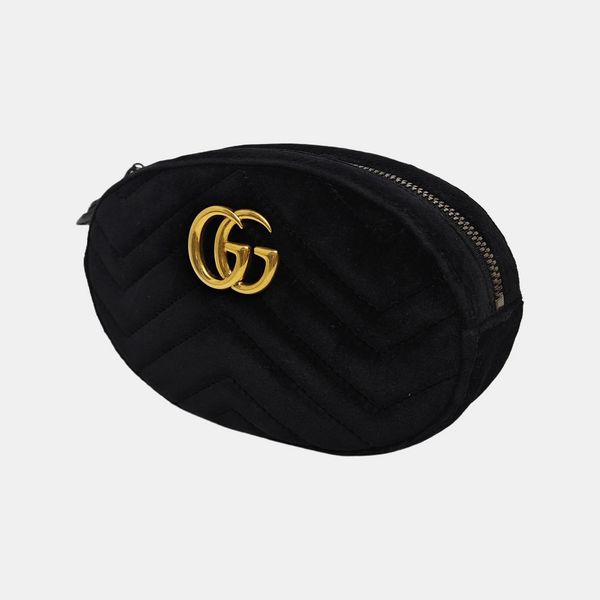 Authenticated pre-owned  GG Marmont Quilted Velvet Black - Belt Bag at Looply
