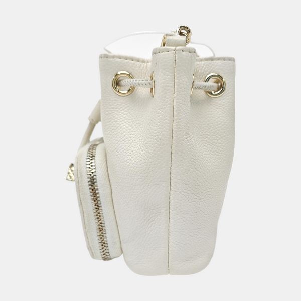 Quilted Grained Calfskin Bucket Bag Mini White