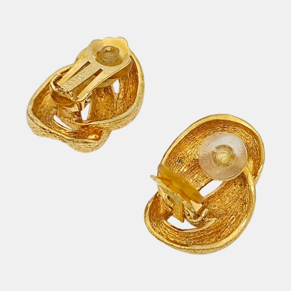 Twist Round Metal Gold Clip On Earrings