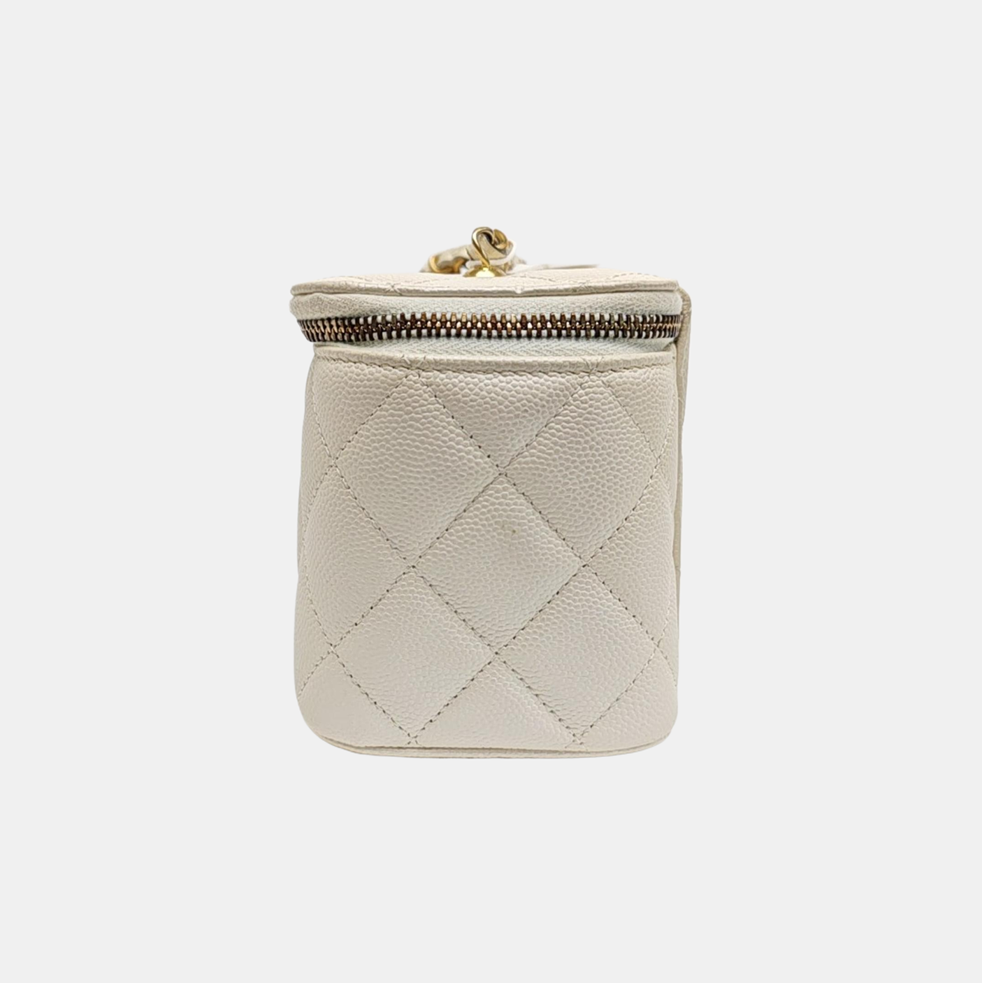 VANITY CASE Small Quilted Grained Calfskin White