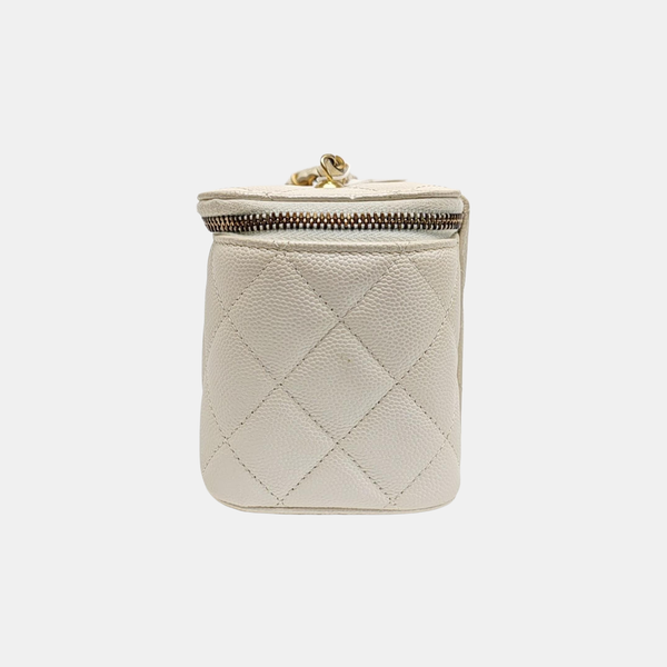 VANITY CASE Small Quilted Grained Calfskin White
