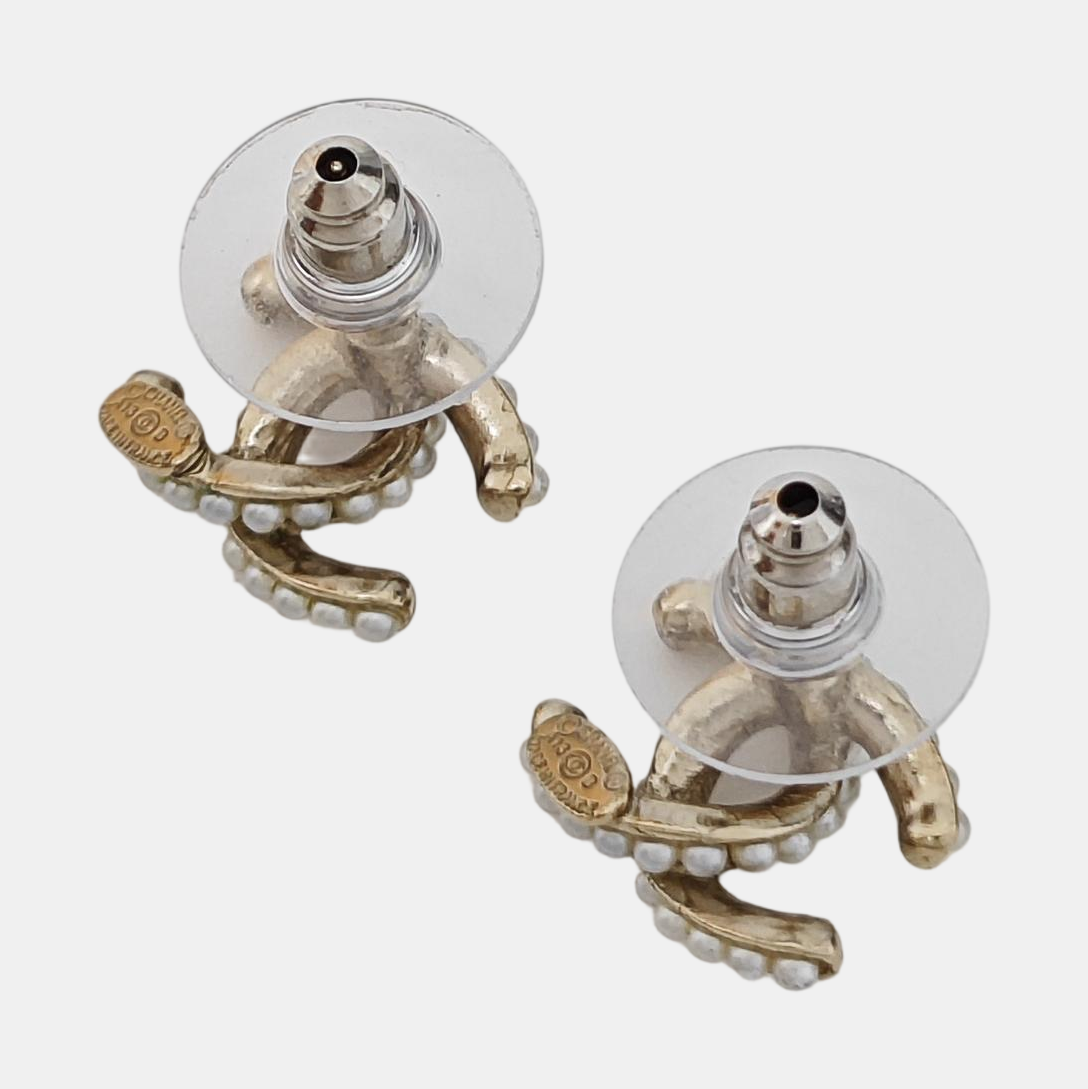 CC Logo Metal Gold Stud Earrings