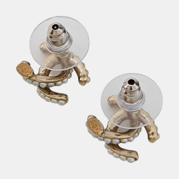 CC Logo Metal Gold Stud Earrings