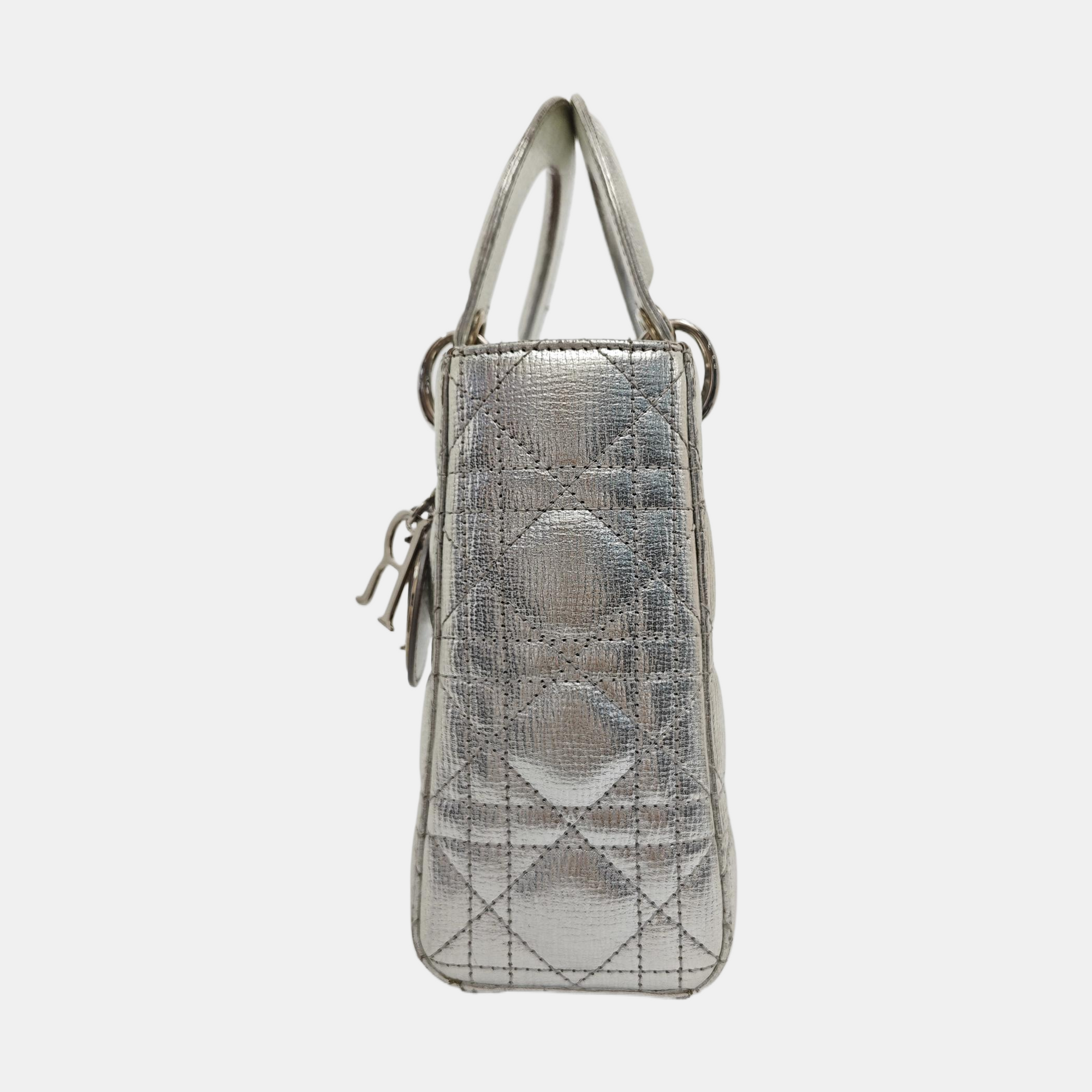 Lady Dior Small Cannage Calfskin Silver