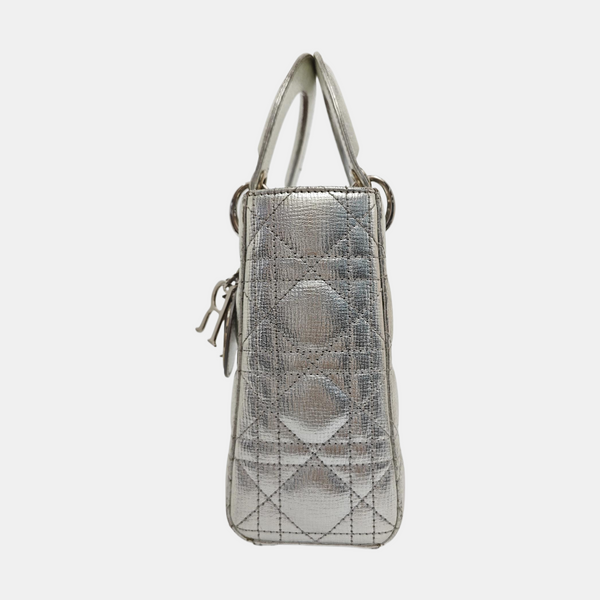 Lady Dior Small Cannage Calfskin Silver