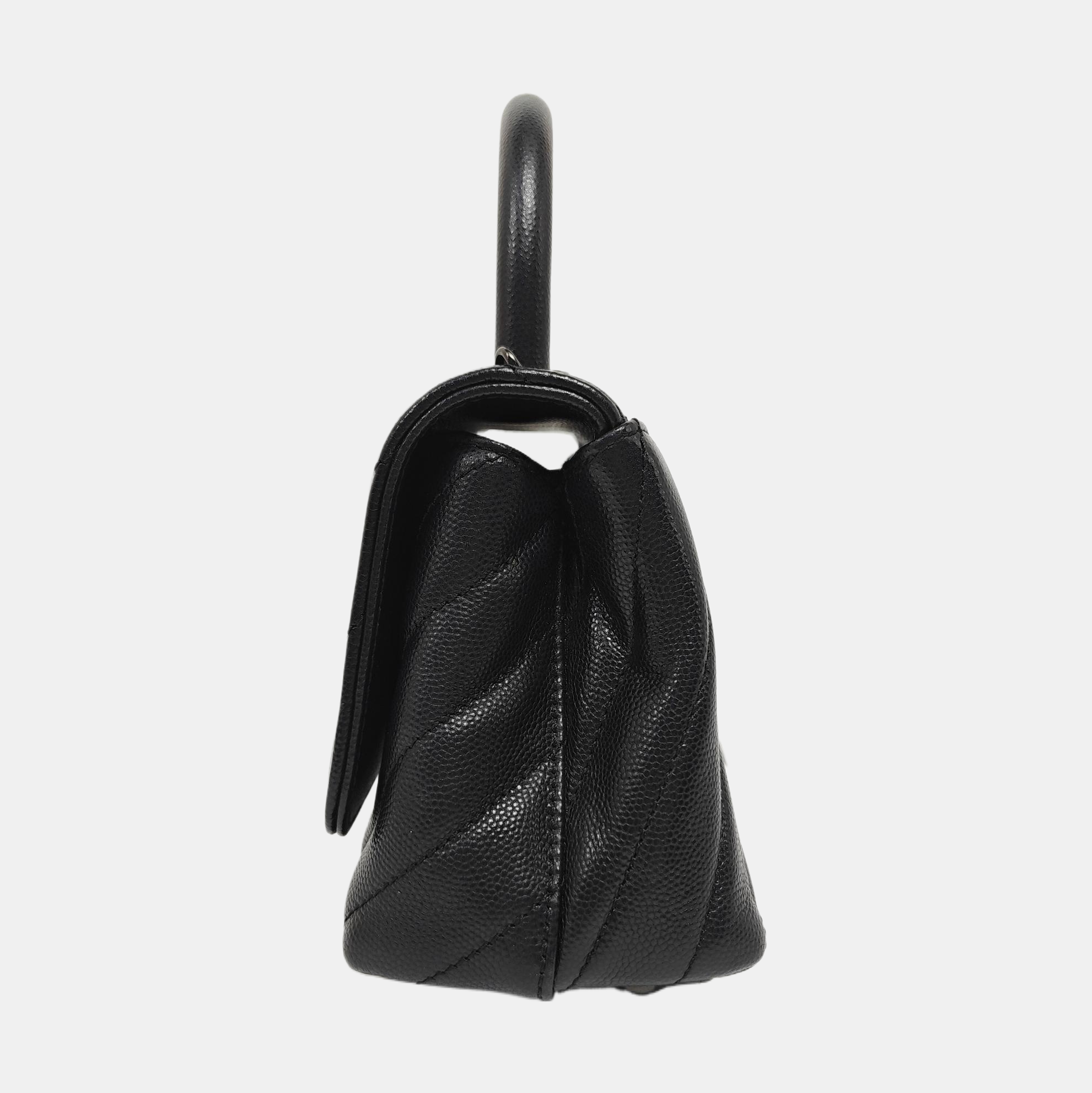 COCO HANDLE Mini Chevron Grained Calfskin Black