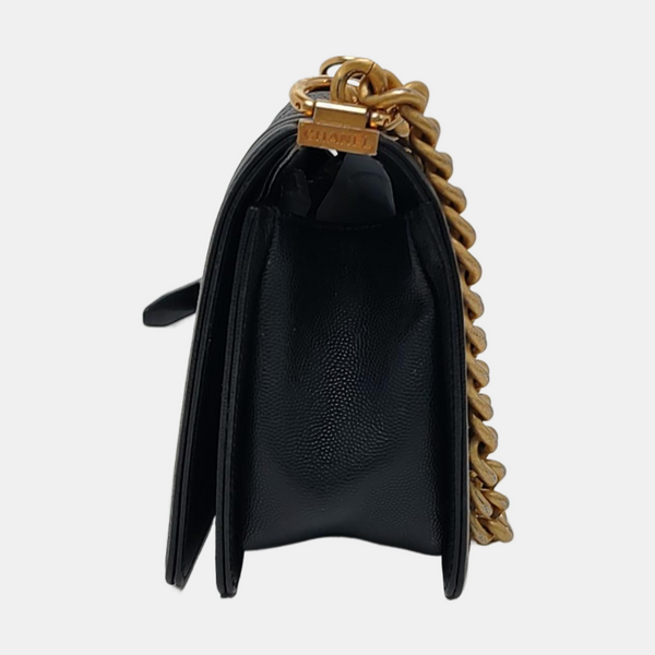BOY CHANEL Medium Quilted Grained Calfskin Black