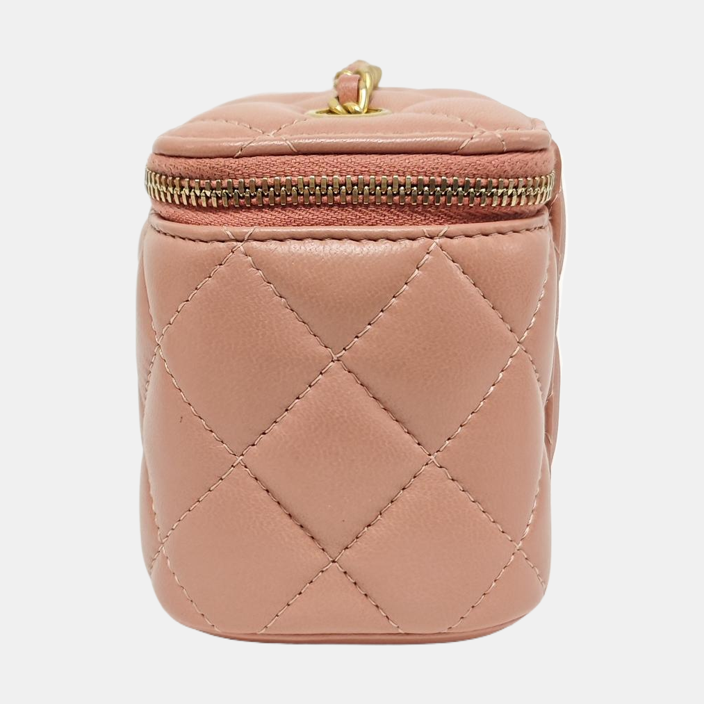 VANITY CASE Mini Quilted Lambskin Pink