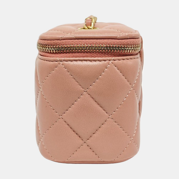 VANITY CASE Mini Quilted Lambskin Pink