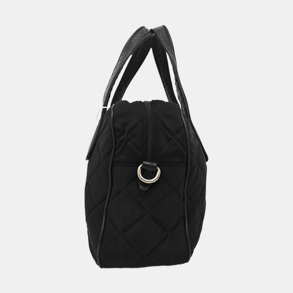 Quilted Fabric Top Handle Bag Black