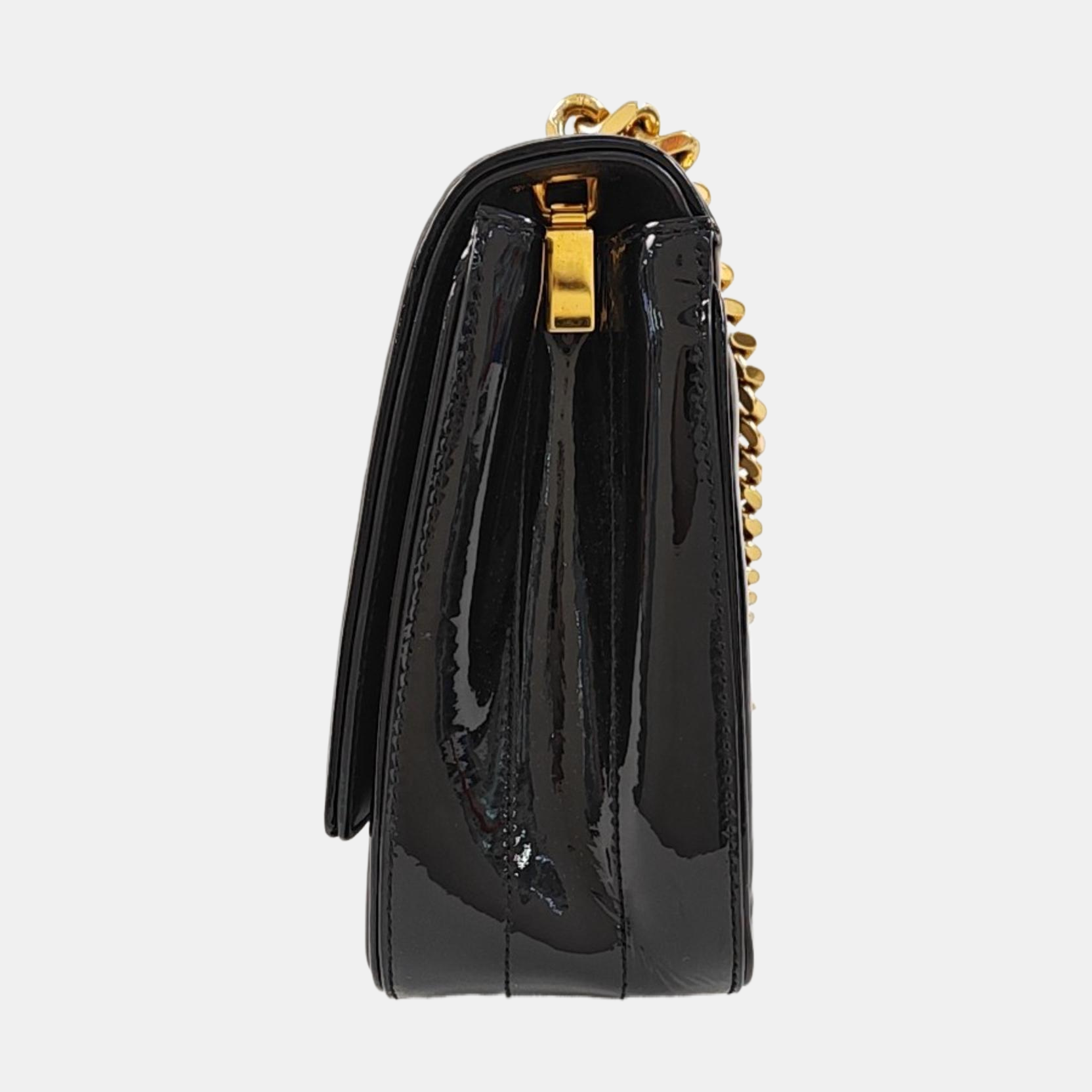 Quilted Patent Leather Shoulder Bag Black