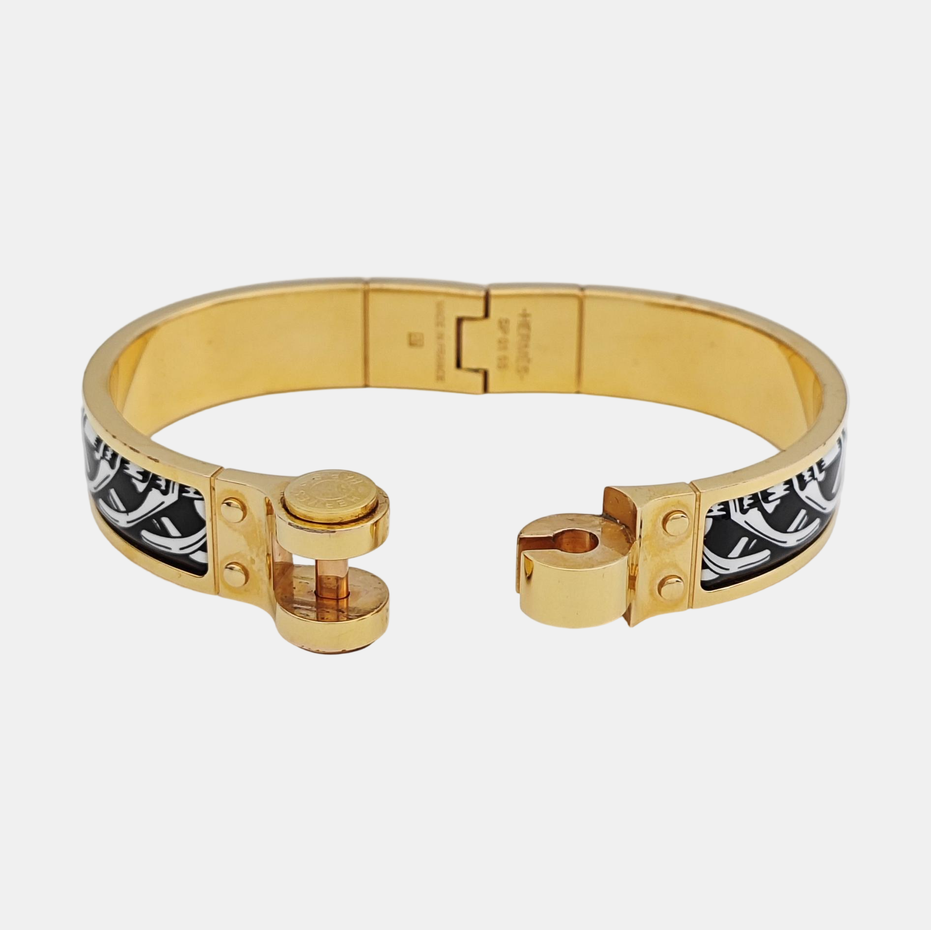 Enamel Hinged Bracelet Metal Gold Bangle