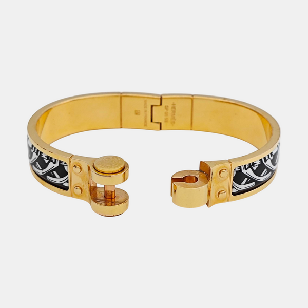 Enamel Hinged Bracelet Metal Gold Bangle