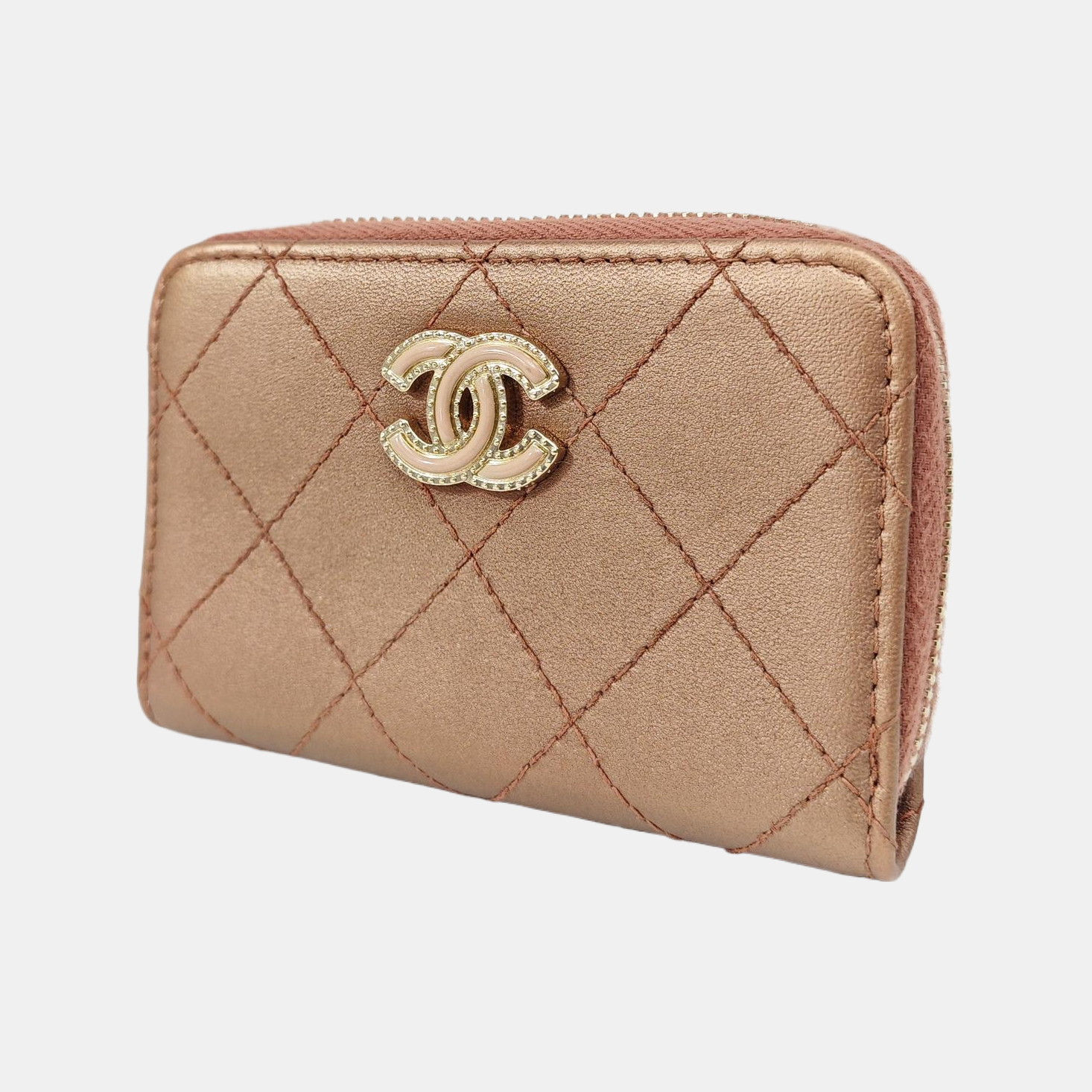 Quilted Lambskin Card Holder Beige