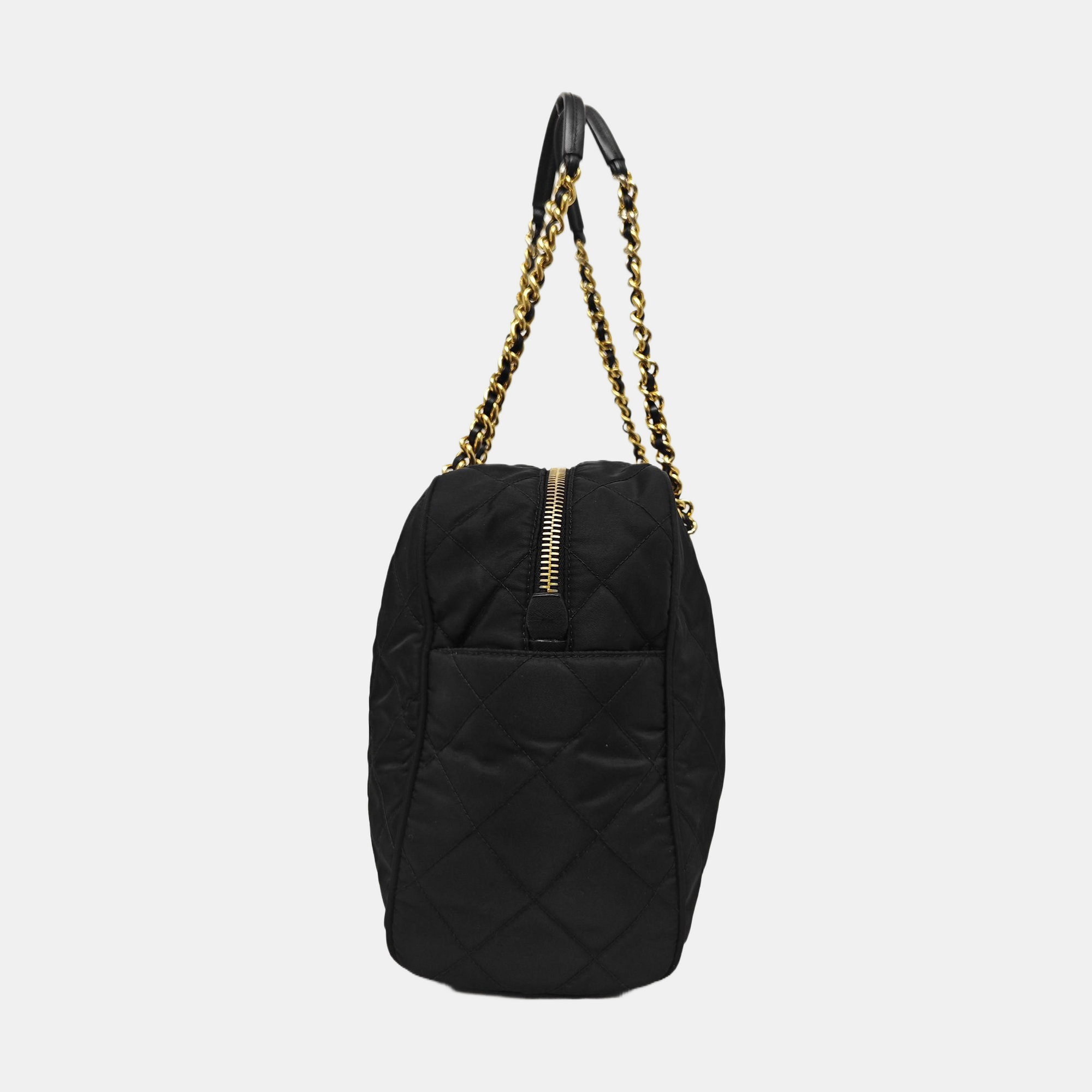 Quilted Nylon Shoulder Bag Black