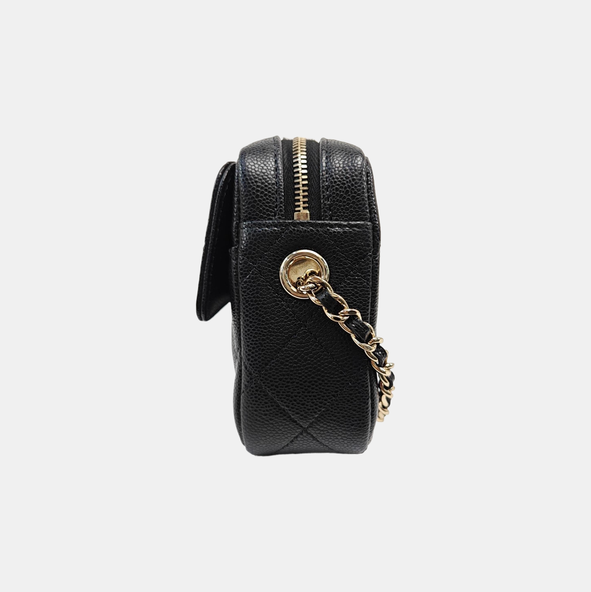 Quilted Grained Calfskin Shoulder Bag Black