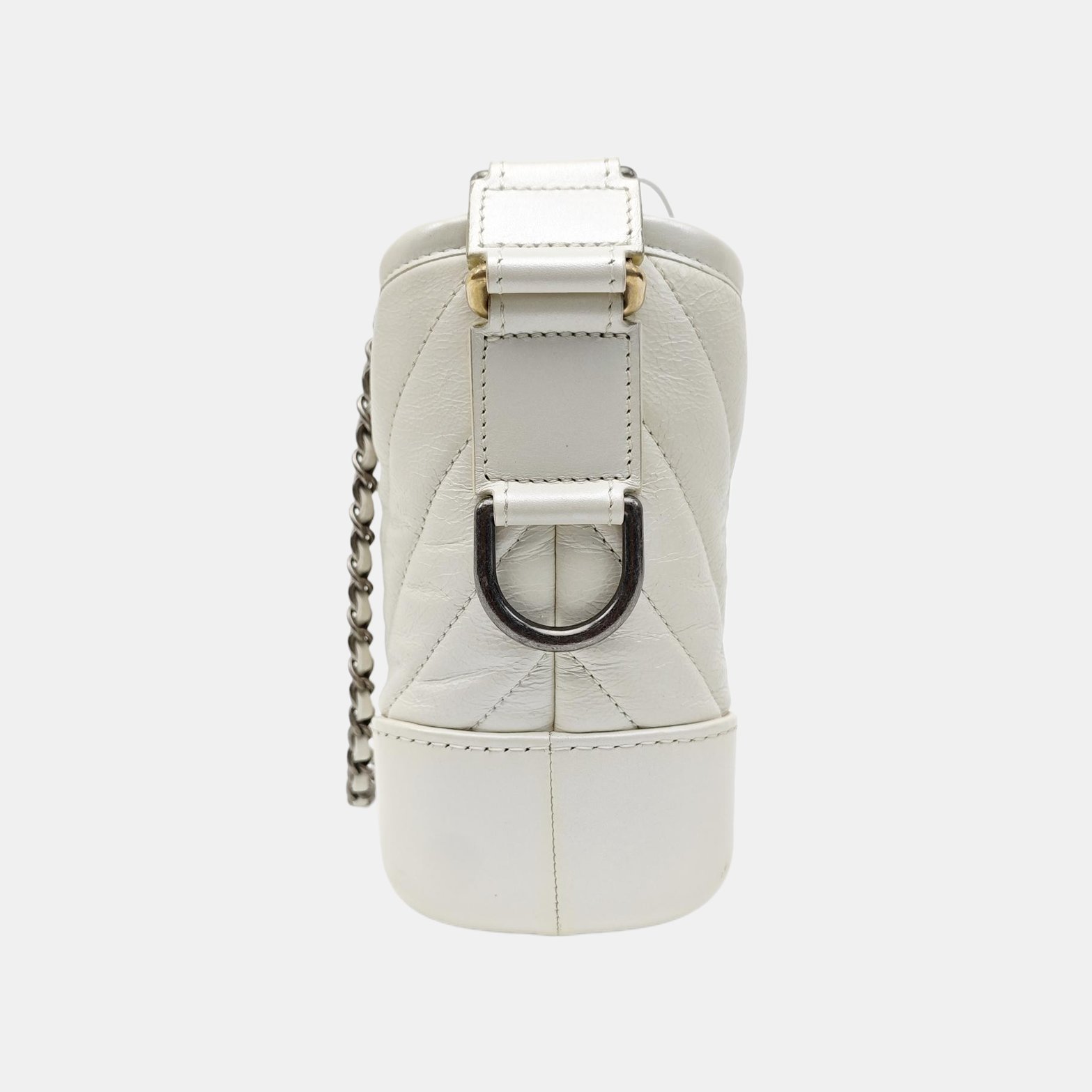 GABRIELLE Small Chevron Calfskin White
