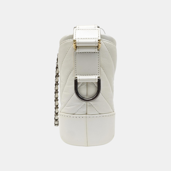 GABRIELLE Small Chevron Calfskin White