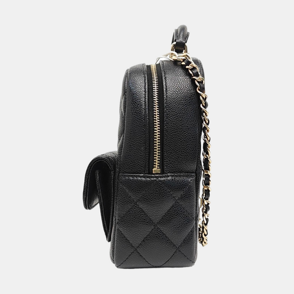 Quilted Grained Calfskin Backpack Mini Black