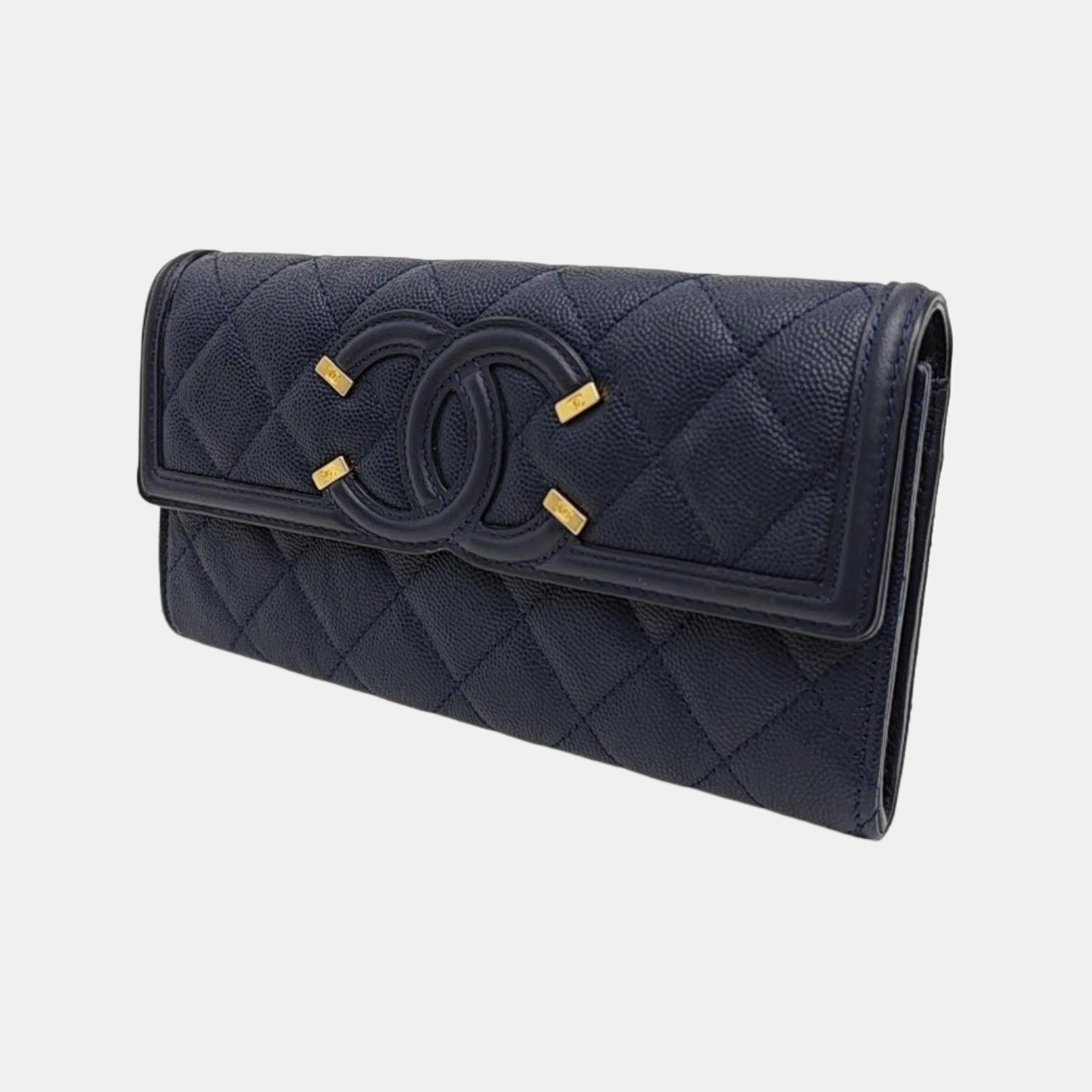 FILIGREE Medium Quilted Grained Calfskin Blue Wallet