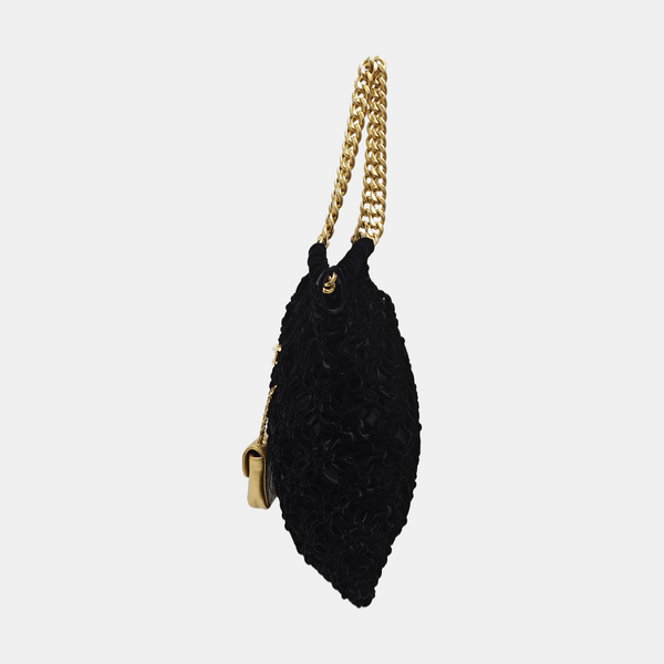 Quilted Velvet Shoulder Bag Black