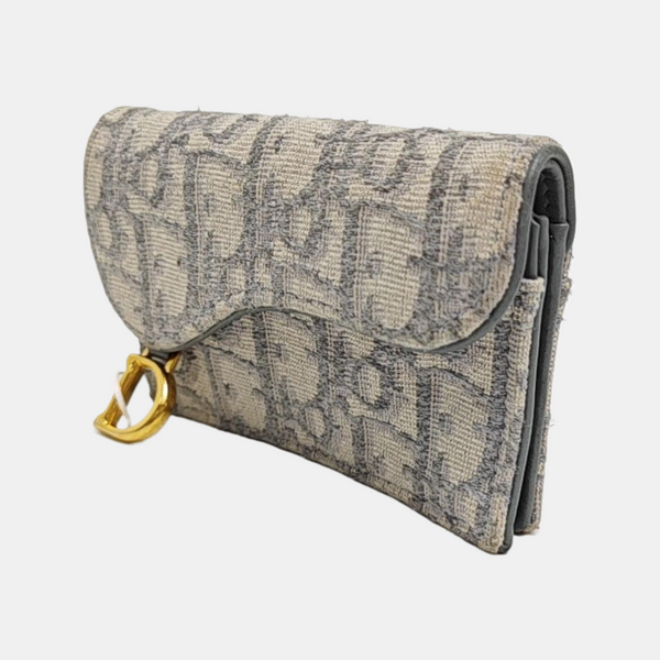 Saddle Mini Oblique Fabric Gray Wallet