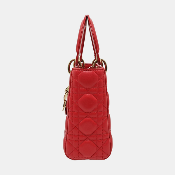 Authenticated pre-owned  Lady Dior Quilted Lambskin Red - Tote Bag at Looply