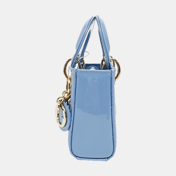 Authenticated pre-owned  Lady Dior Super Mini Cannage Patent Leather Blue - Tote Bag at Looply