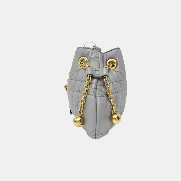 Cannage Lambskin Shoulder Bag Small Gray