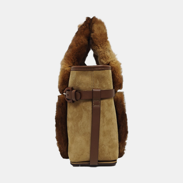 Suede Top Handle Bag Brown