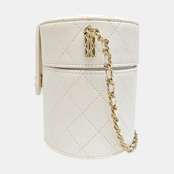 Round Vanity Medium Quilted Lambskin White