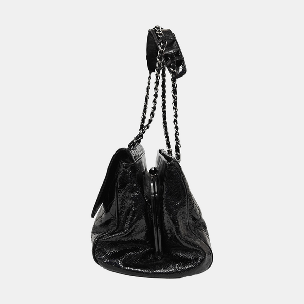 Quilted Patent Leather Shoulder Bag Black