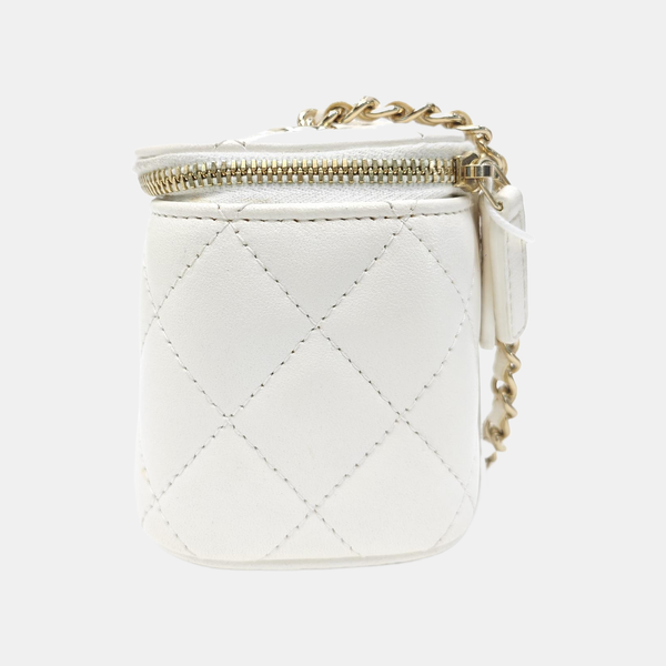 VANITY CASE Small Quilted Lambskin White