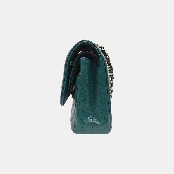 CLASSIC FLAP Medium Chevron Grained Calfskin Green
