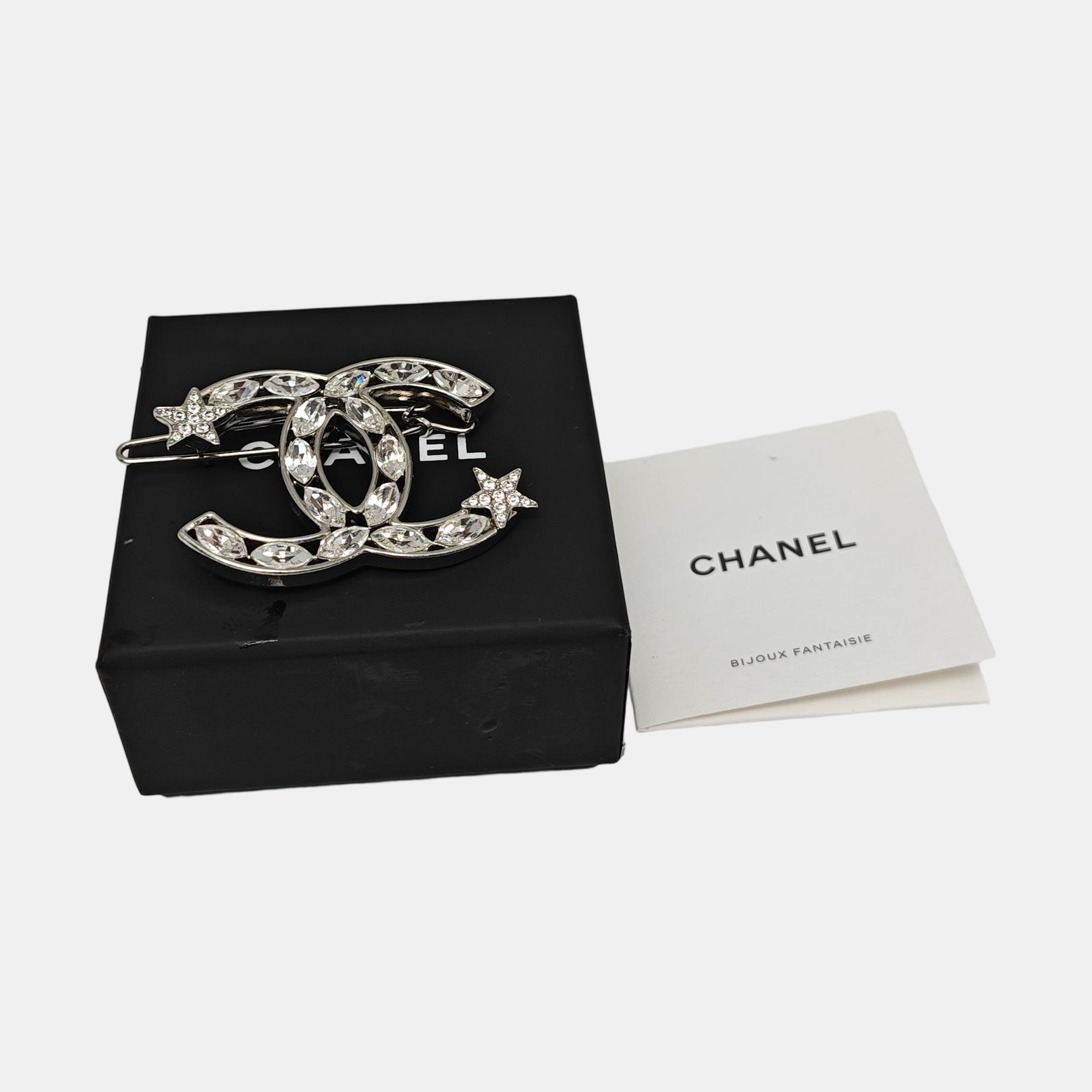 CC Logo Metal Silver Brooch