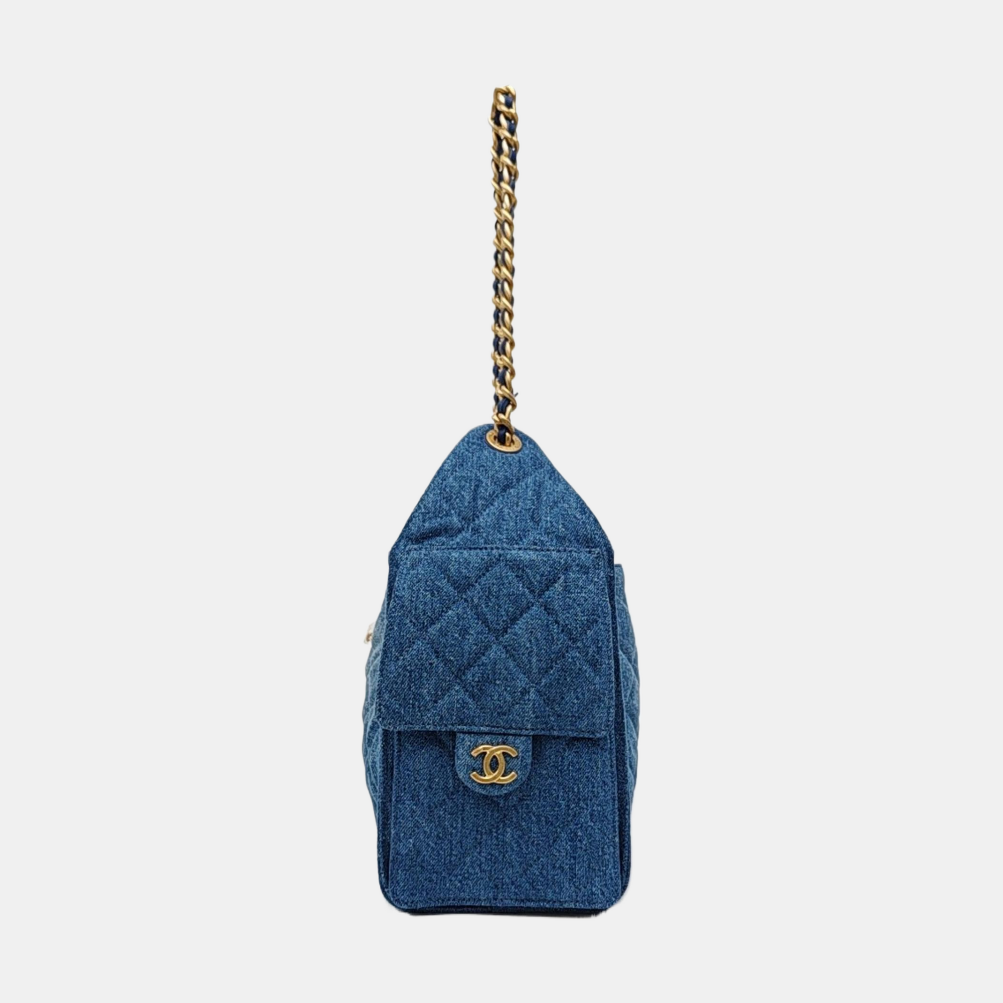 CHANEL 25 Small Quilted Suede Blue