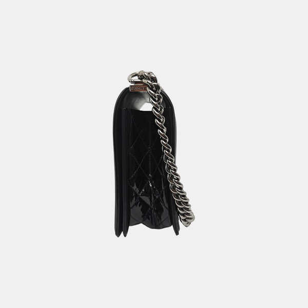 BOY CHANEL Large Quilted Patent Leather Black