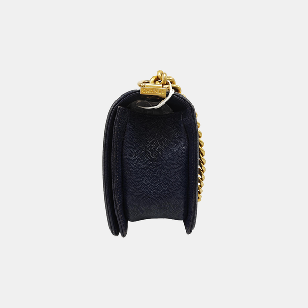 BOY CHANEL Medium Quilted Grained Calfskin Blue