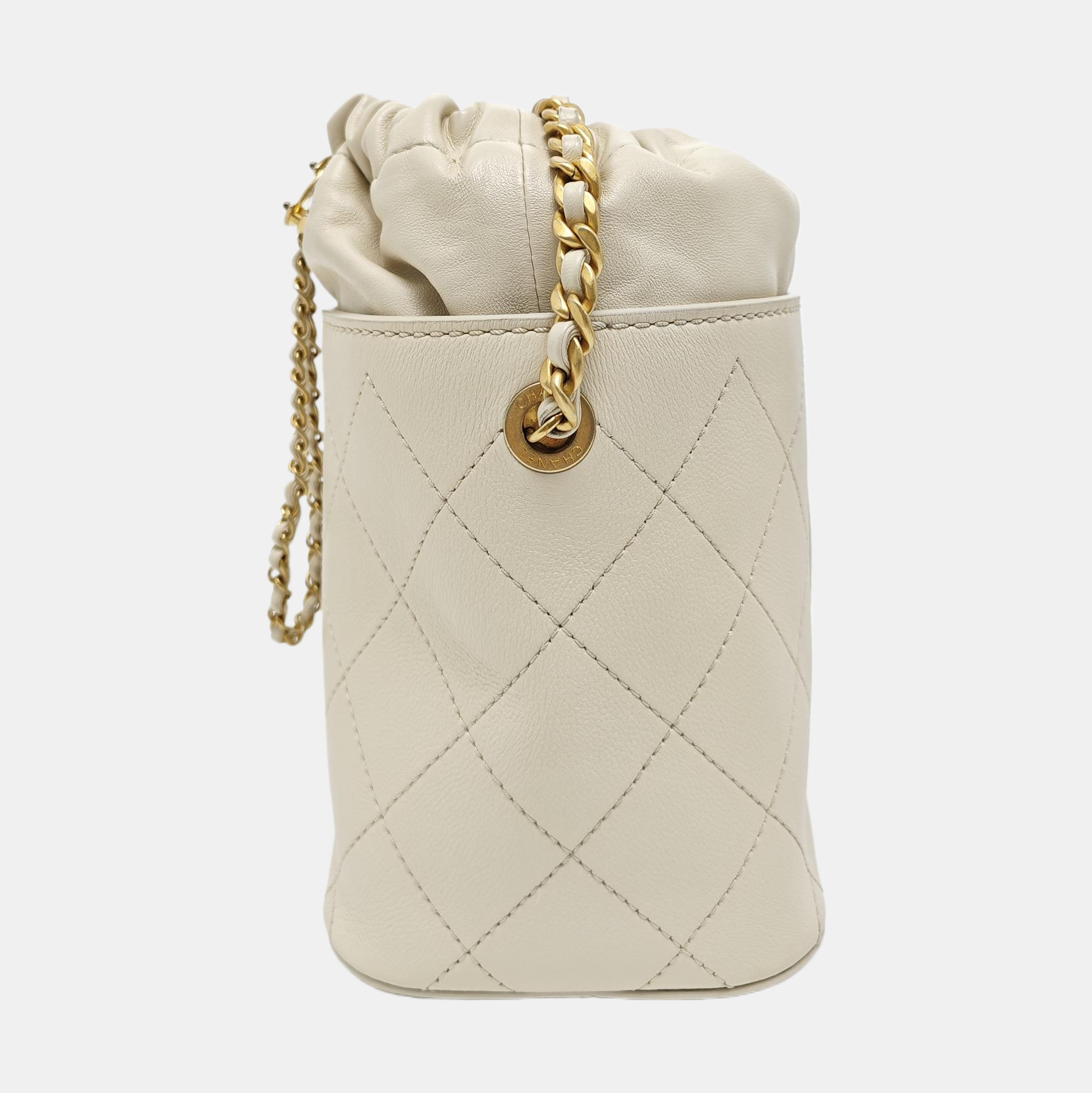 DRAWSTRING Quilted Grained Lambskin Beige