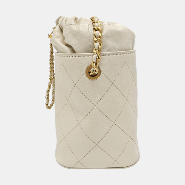 DRAWSTRING Quilted Grained Lambskin Beige