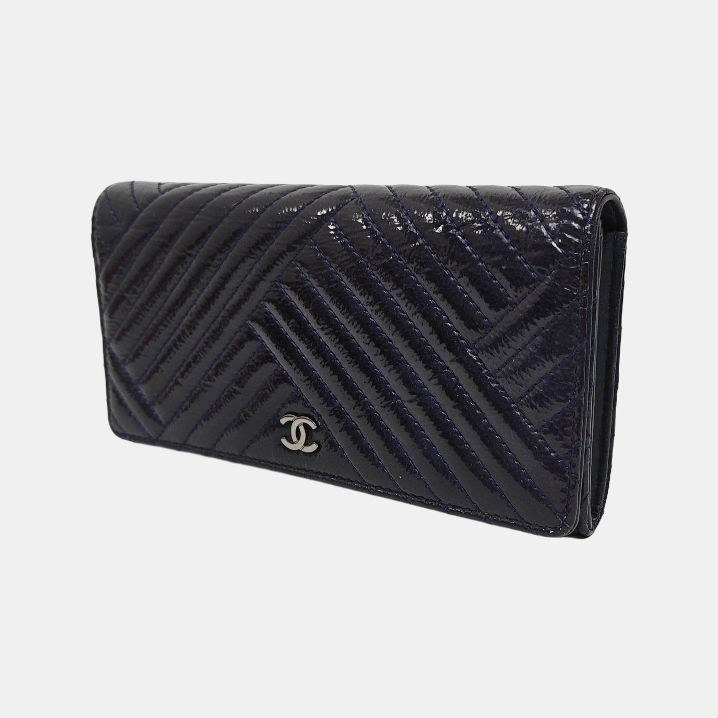 Chevron Patent Leather Wallet Blue