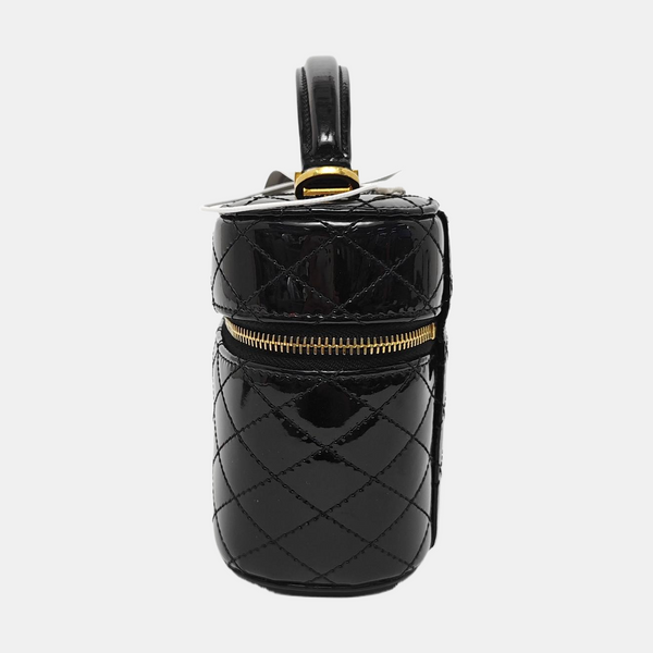 80'S VANITY Quilted Patent Leather Black