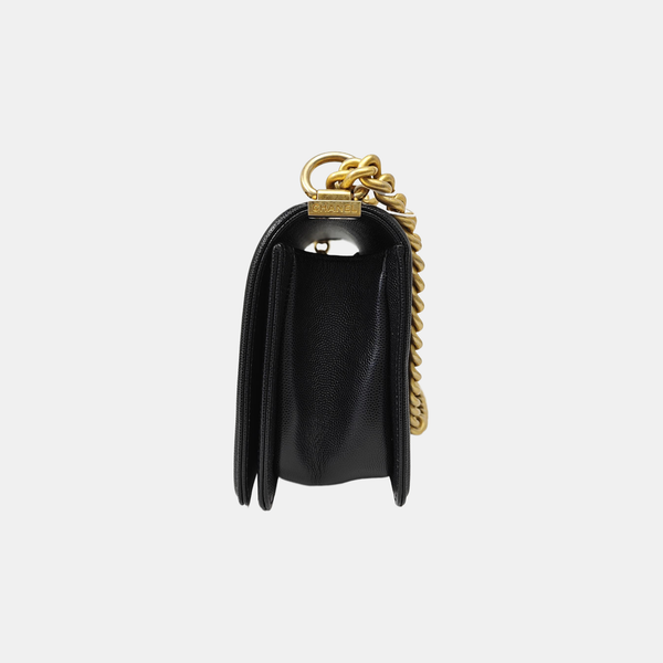 BOY CHANEL Medium Quilted Grained Calfskin Black