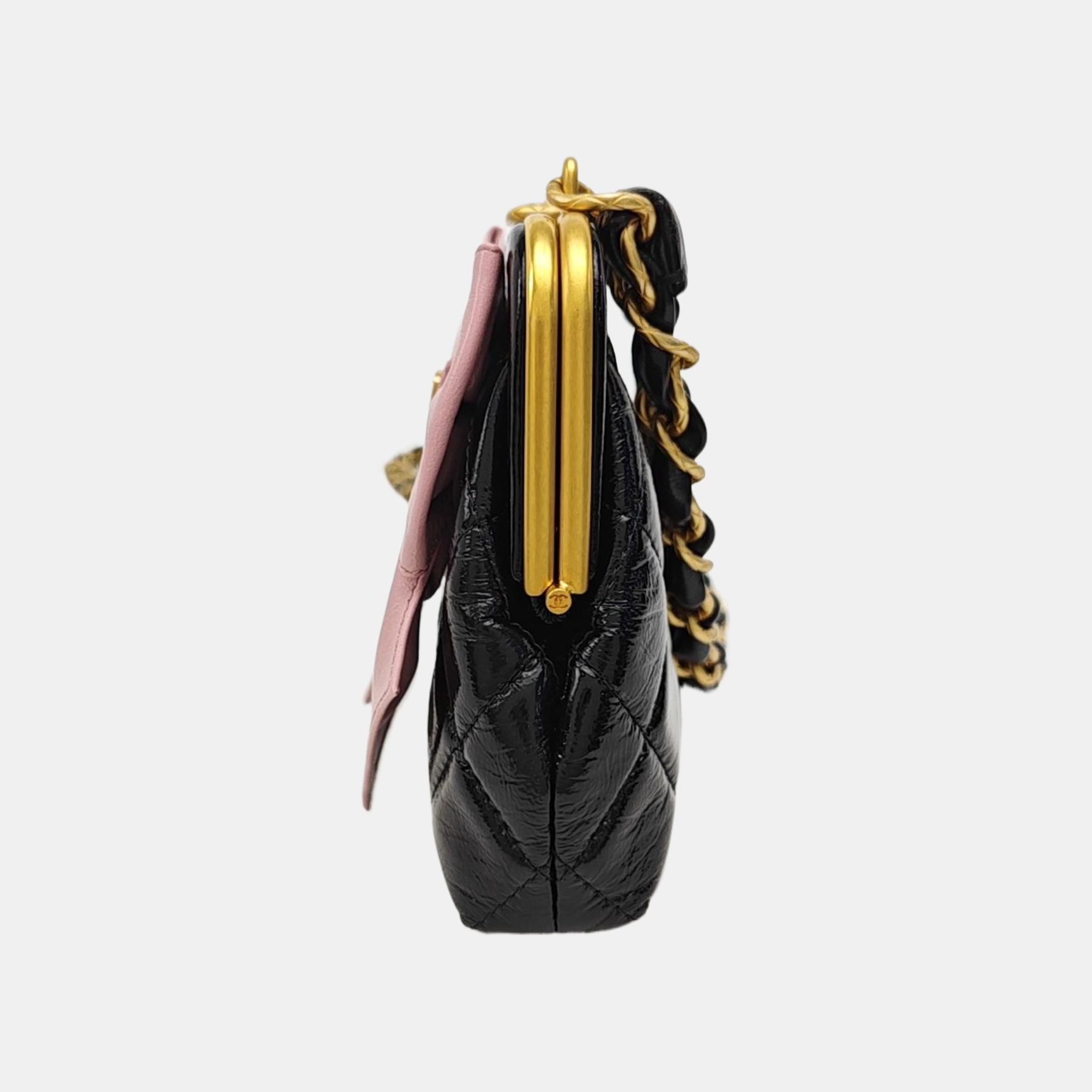 Quilted Patent Leather Shoulder Bag Black