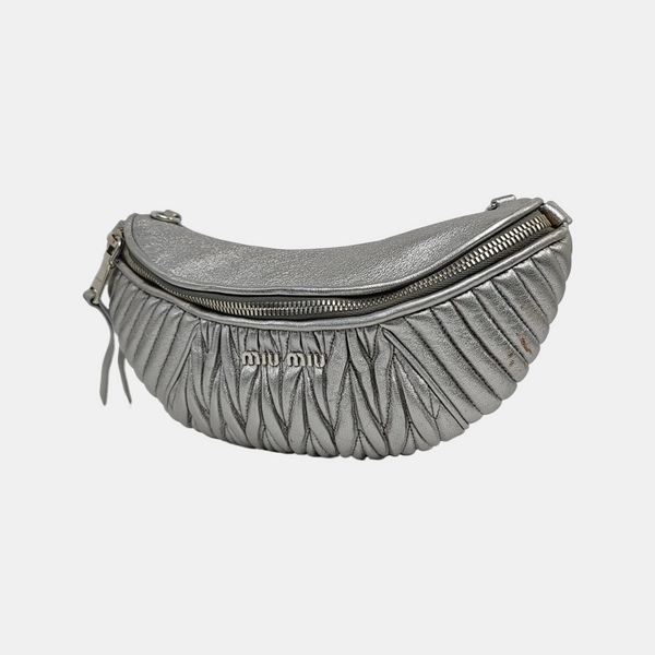 Two-Tone Waist Bag Quilted Lambskin Silver