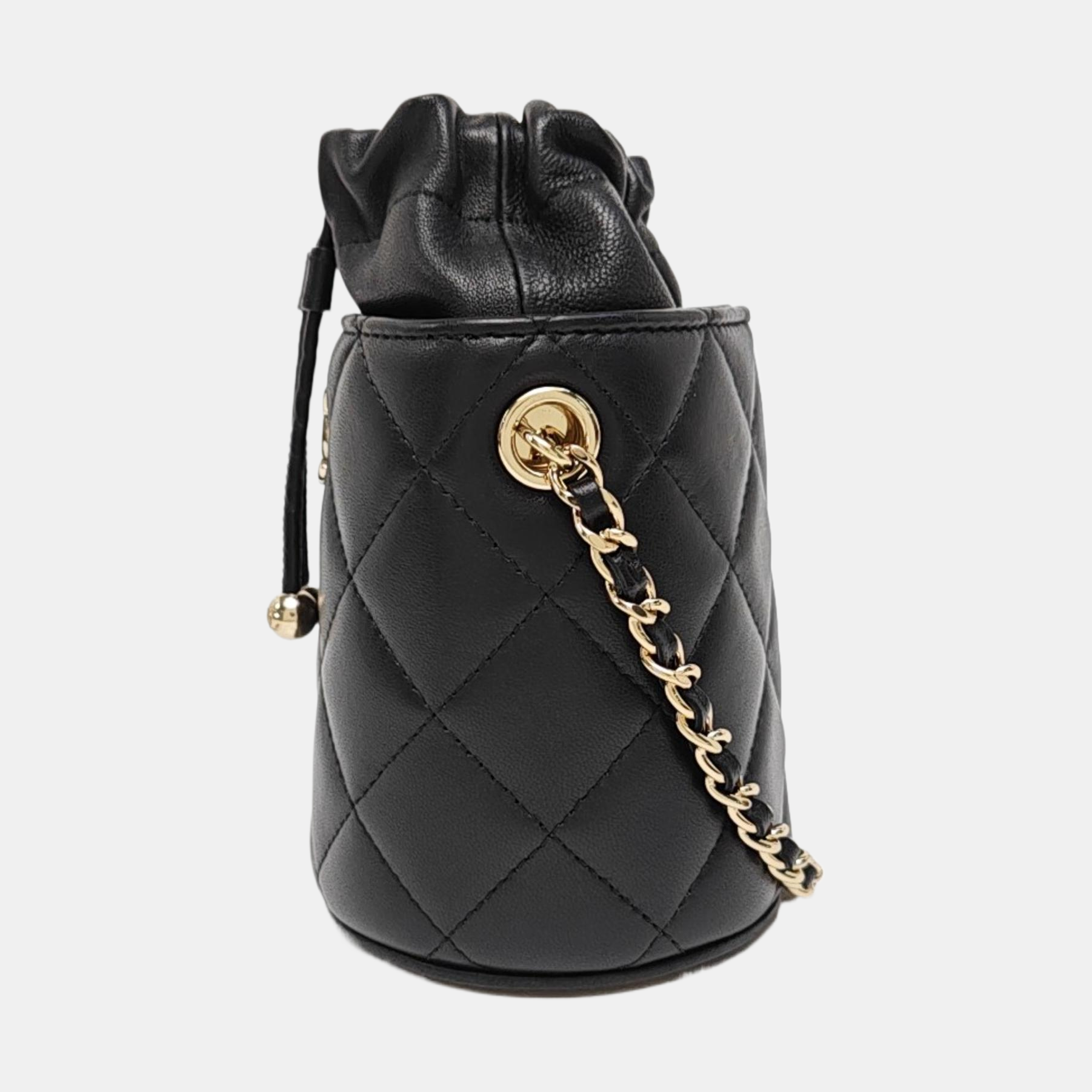 Quilted Lambskin Bucket Bag Black