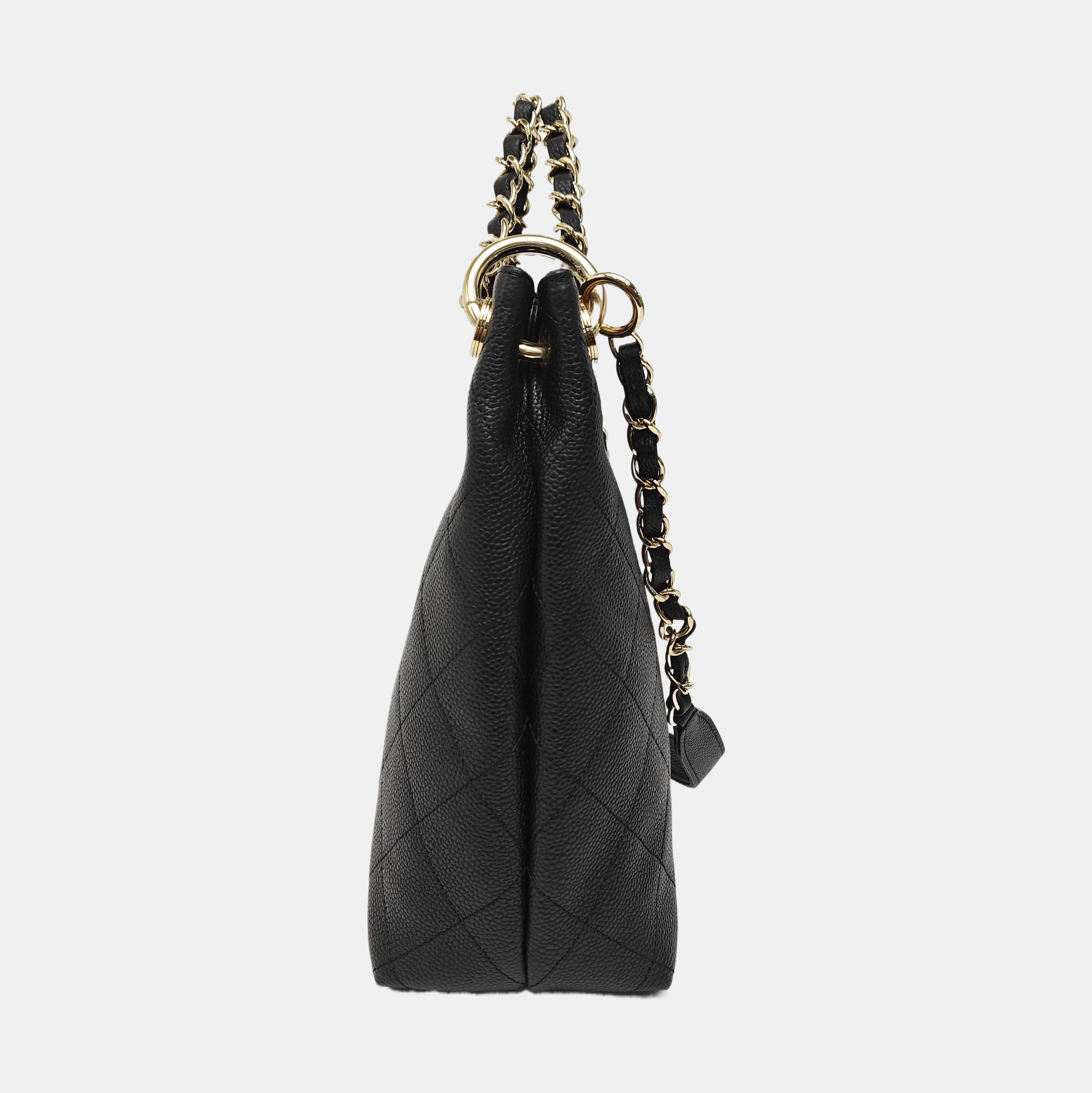 Quilted Grained Calfskin Tote Bag Black
