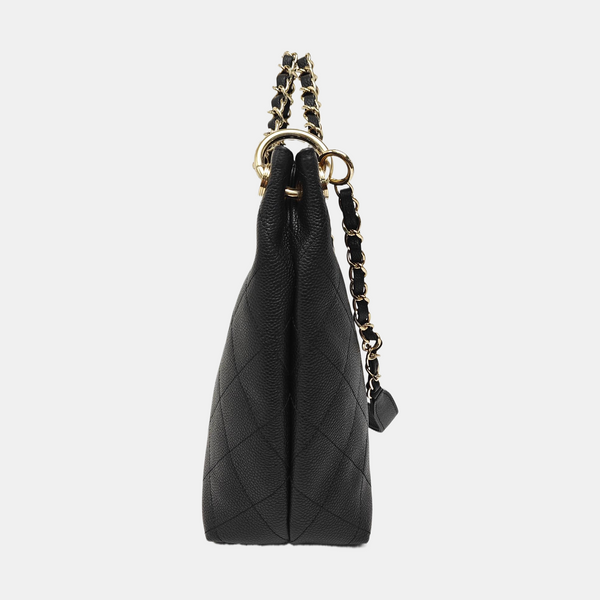 Quilted Grained Calfskin Tote Bag Black