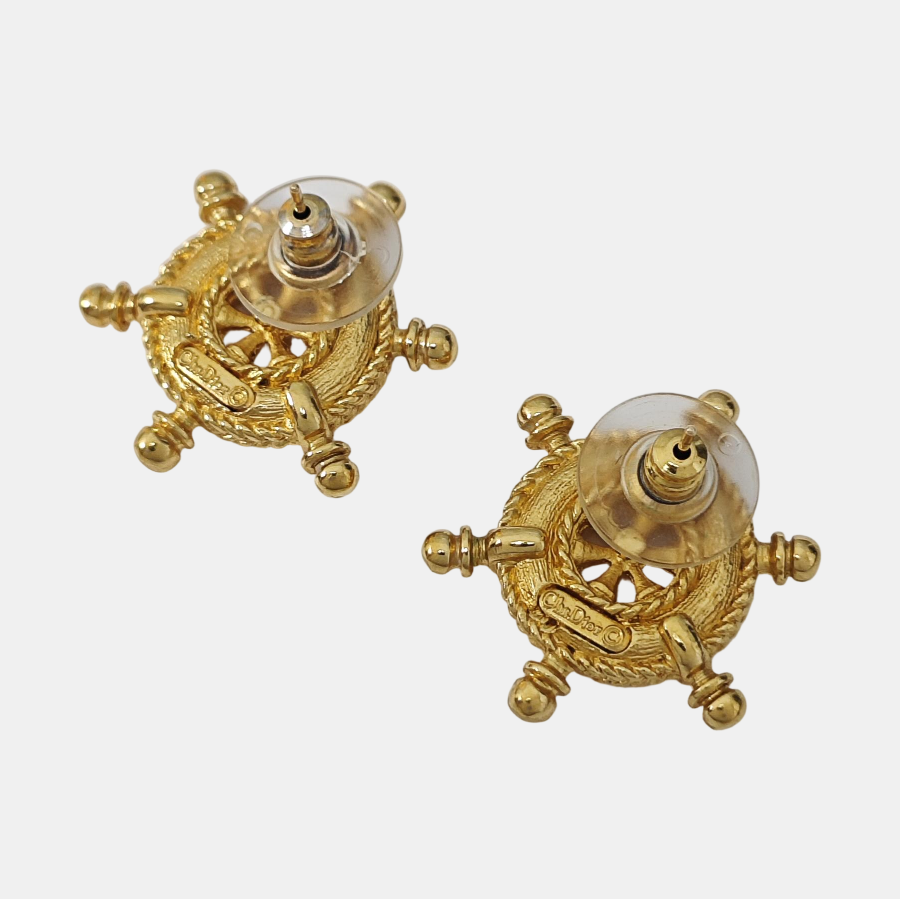 Twist Round Metal Gold Stud Earrings